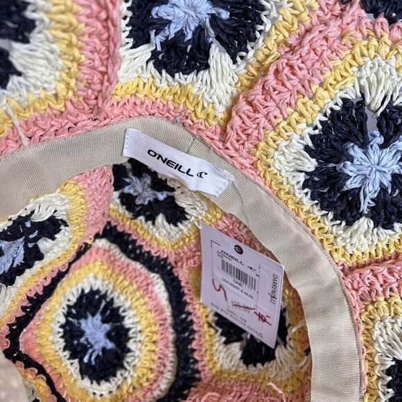 O'Neill Nadie Hat Women’s Crochet Sunhat Bucket Pink Blue Granny Square Beach - Picture 4 of 6